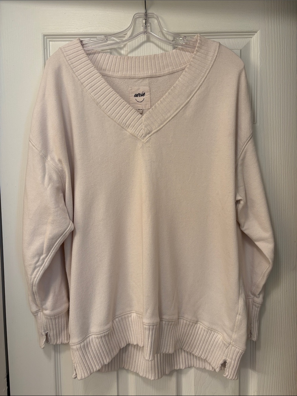 aerie Soft Cream V-Neck Pullover Sweatshirt